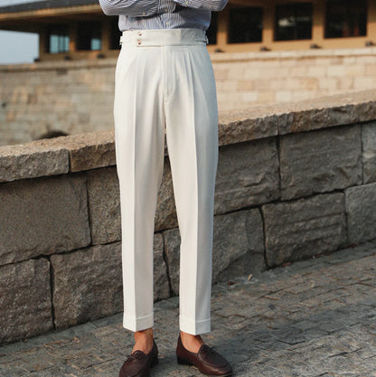 Men white High-Waist Retro Straight Trousers - Italian Business Style