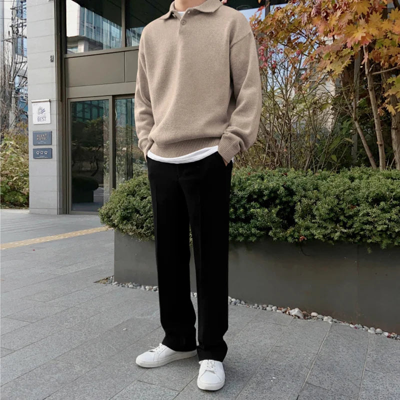 Men Korean Fashion Lapel Pullover