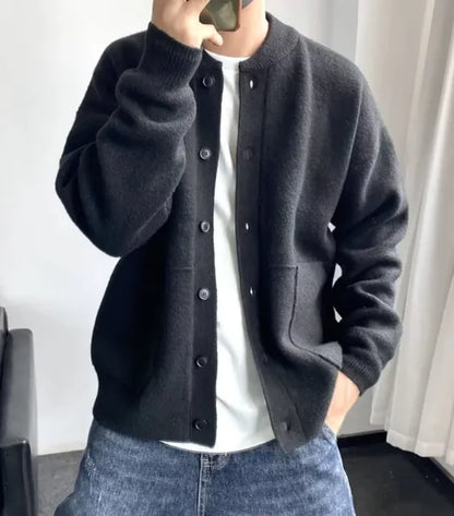 Men's Round Neck Simple Loose Thick Sweater Jacket