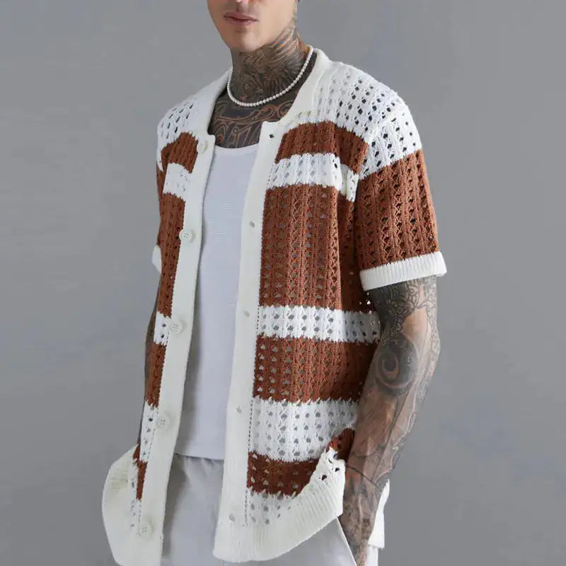 Men Patchwork Knit Shirt