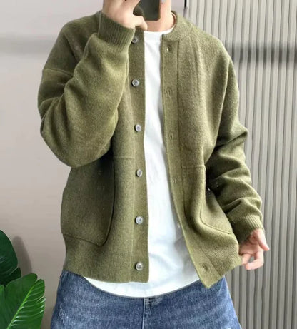 Men's Round Neck Simple Loose Thick Sweater Jacket